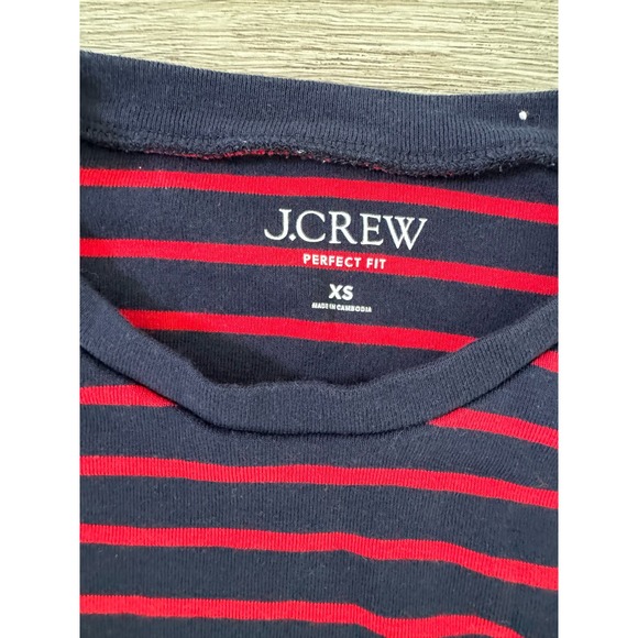 J.Crew EUC Striped Long Sleeve Top Size XS Navy Red Cotton Perfect Fit - Picture 4 of 5
